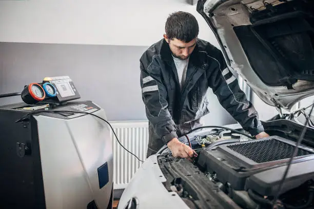 Vehicle interior and automotive cooling service related to warm car A/C symptoms